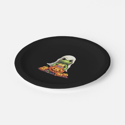 Cute Halloween Turtle Ghost with Candy (1) Papieren Bordje (Gekanteld)