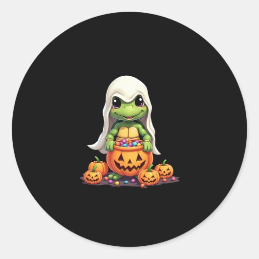 Cute Halloween Turtle Ghost with Candy (1) Ronde Sticker (Voorkant)