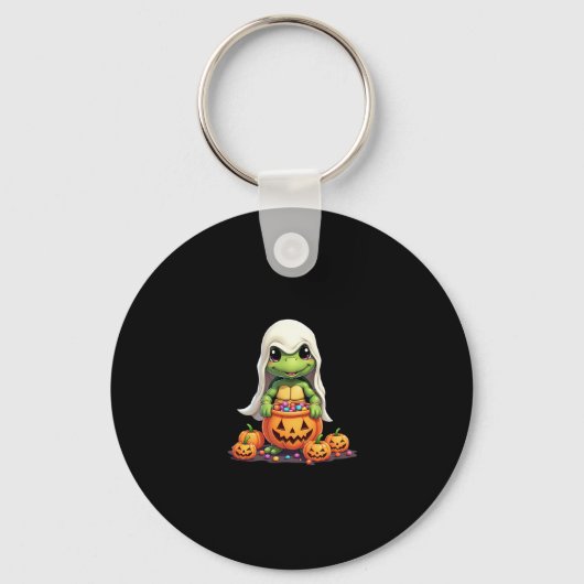 Cute Halloween Turtle Ghost with Candy (1) Sleutelhanger (Voorkant)
