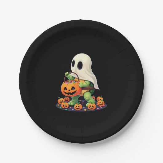 Cute Halloween Turtle Ghost with Candy (2) Papieren Bordje (Voorkant)