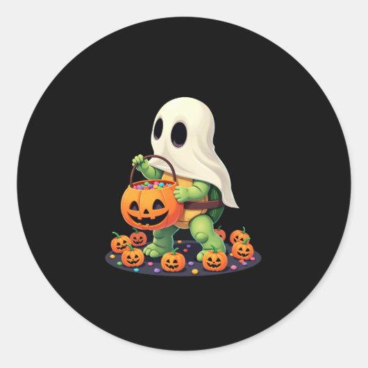 Cute Halloween Turtle Ghost with Candy (2) Ronde Sticker (Voorkant)