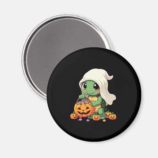 Cute Halloween Turtle Ghost with Candy (3) Magneet (Voorkant / Achterkant)