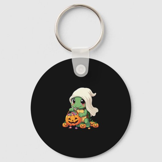 Cute Halloween Turtle Ghost with Candy (3) Sleutelhanger (Voorkant)