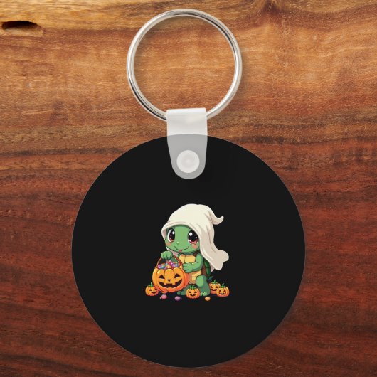 Cute Halloween Turtle Ghost with Candy (3) Sleutelhanger (Voorkant)
