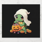 Cute Halloween Turtle Ghost with Candy (3) Sparkling Wijnetiket (Enkel label)