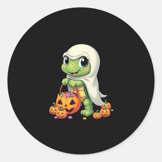 Cute Halloween Turtle Ghost with Candy (4) Ronde Sticker (Voorkant)