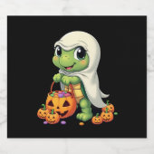 Cute Halloween Turtle Ghost with Candy (4) Sparkling Wijnetiket (Enkel label)