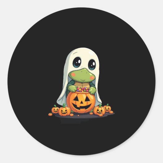 Cute Halloween Turtle Ghost with Candy (5) Ronde Sticker (Voorkant)