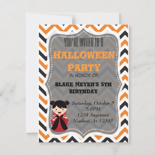 Cute Halloween uitnodiging Chevron Vampire (Voorkant)