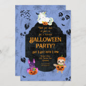 Cute Halloween Unicorn, Bat, Sloth Party Kaart (Voorkant / Achterkant)