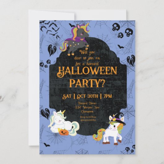 Cute Halloween Unicorns 1 Party Kaart (Voorkant)
