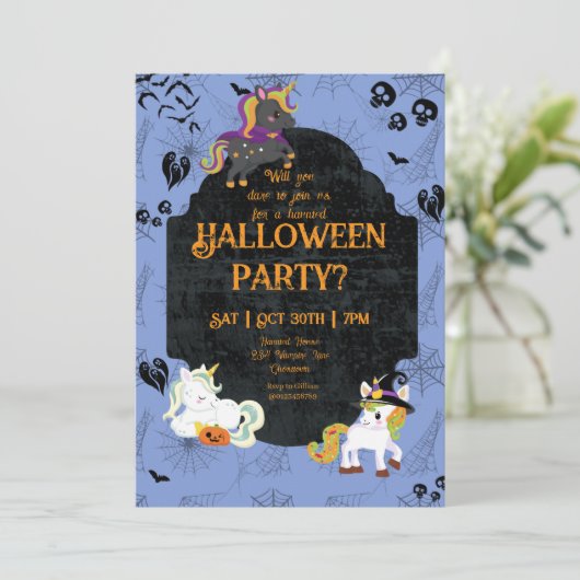 Cute Halloween Unicorns 1 Party Kaart (Staand voorkant)