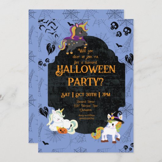 Cute Halloween Unicorns 1 Party Kaart (Voorkant / Achterkant)
