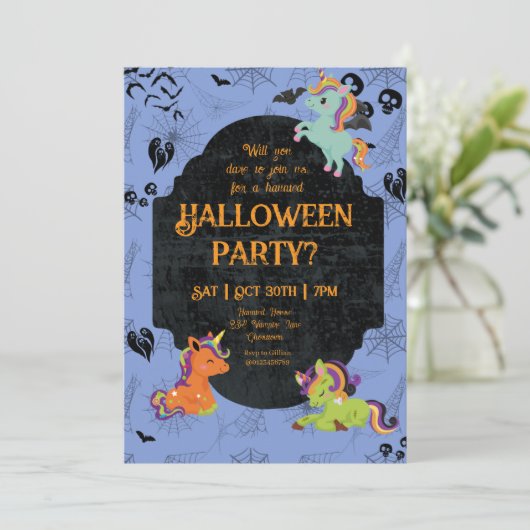 Cute Halloween Unicorns 2 Party Kaart (Staand voorkant)