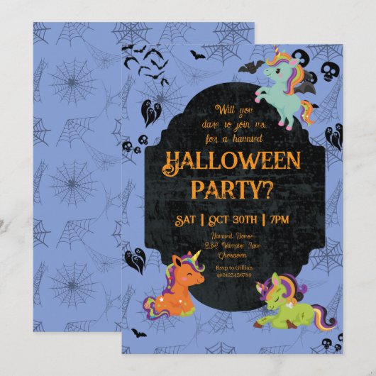 Cute Halloween Unicorns 2 Party Kaart (Voorkant / Achterkant)