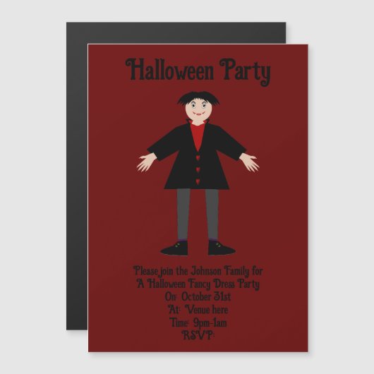 Cute Halloween Vampire Custom Magnetische Uitnodiging (Voorkant / Achterkant)