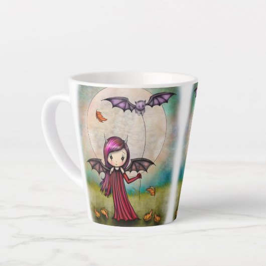 Cute Halloween Vampire en Flying Cat Latte Mok (Linkerhoek)