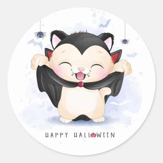Cute Halloween Vampire Ronde Sticker (Voorkant)