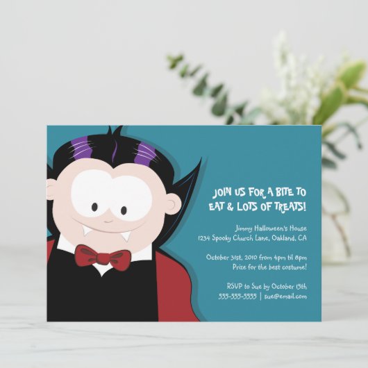 Cute Halloween Vampire | Uitnodiging Kinder partij (Staand voorkant)