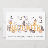 Cute Halloween Waterverf Cats Personalized Feestdagenkaart (Voorkant)