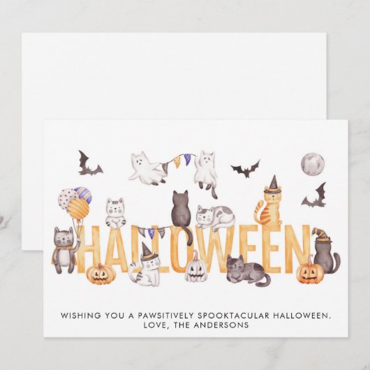 Cute Halloween Waterverf Cats Personalized Feestdagenkaart (Voorkant / Achterkant)