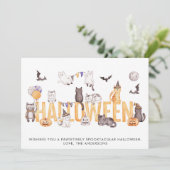 Cute Halloween Waterverf Cats Personalized Feestdagenkaart (Staand voorkant)
