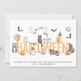 Cute Halloween Waterverf Cats Personalized Feestdagenkaart