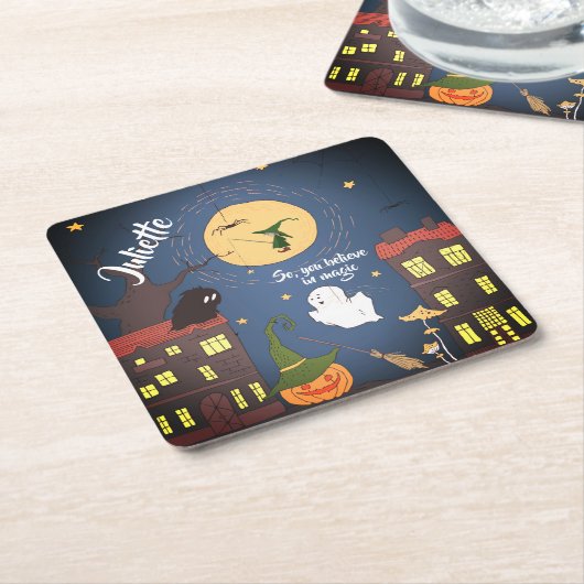 Cute Halloween Waterverf Personalized Kartonnen Onderzetters (Schuin)