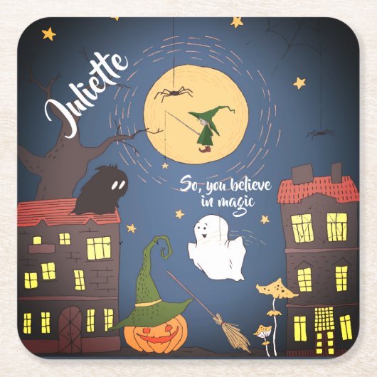 Cute Halloween Waterverf Personalized Kartonnen Onderzetters (Voorkant)