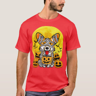 Cute Halloween Welsh Corgi Mummy Pumpkin Costume D T-shirt