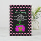 Cute Halloween Witch Black Pink Girl Baby shower Kaart (Staand voorkant)
