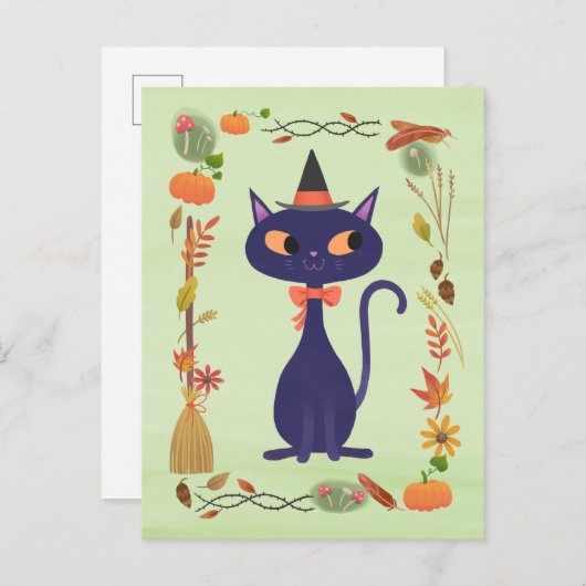 Cute Halloween Witch Cat Briefkaart (Voorkant / Achterkant)