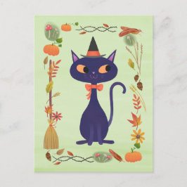 Cute Halloween Witch Cat Briefkaart