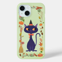 Cute Halloween Witch Cat iPhone 15 Case