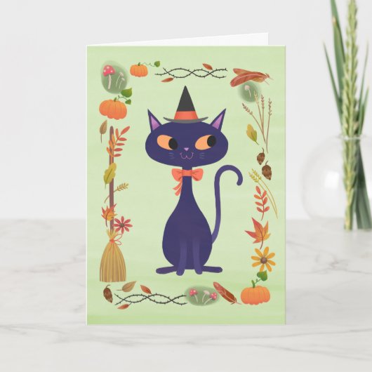 Cute Halloween Witch Cat Kaart (Voorkant)