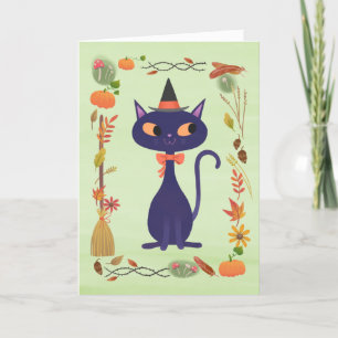 Cute Halloween Witch Cat Kaart