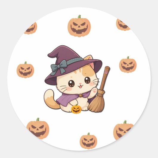 Cute Halloween Witch Cat Sticker (Voorkant)