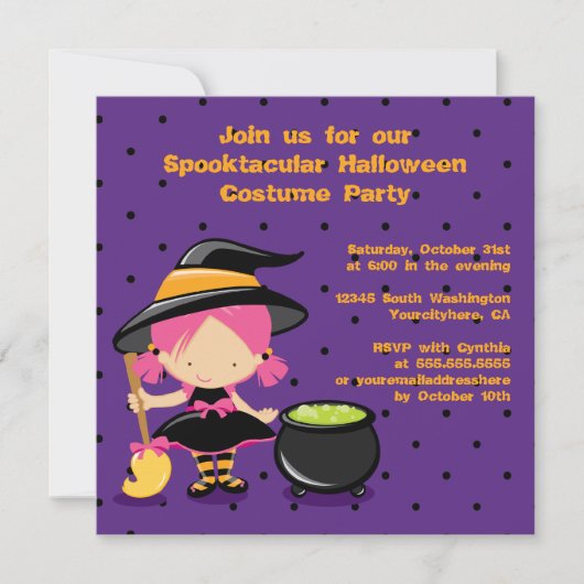 Cute Halloween witch costume party Kaart (Voorkant)