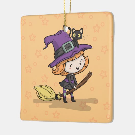 Cute Halloween Witch en Cat | Versiering Keramisch Ornament (Links)