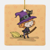 Cute Halloween Witch en Cat | Versiering Keramisch Ornament (Achterkant)