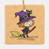 Cute Halloween Witch en Cat | Versiering Keramisch Ornament (Voorkant)