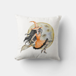 Cute Halloween Witch en Moon Kussen