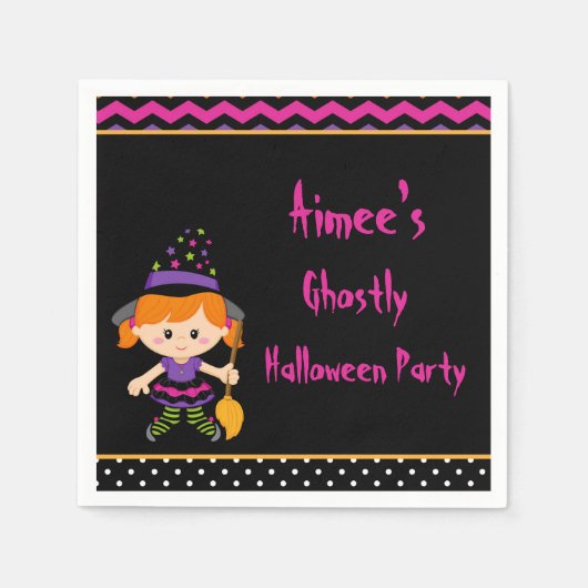 Cute Halloween Witch Girl Halloween Party Servet (Voorkant)