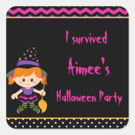 Cute Halloween Witch Girl Halloween Party Vierkante Sticker