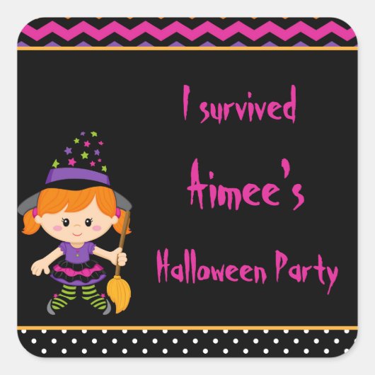 Cute Halloween Witch Girl Halloween Party Vierkante Sticker (Voorkant)