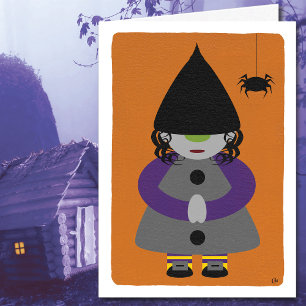Cute Halloween Witch Gnome Blank Kaart
