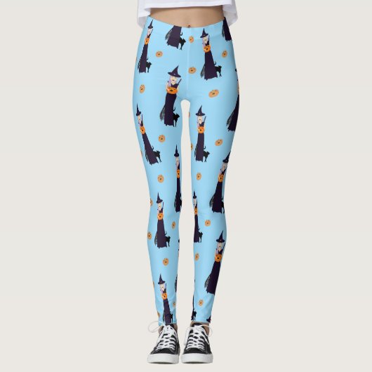 Cute Halloween Witch, Happy Pumpkin en Black Cat Leggings (Voorkant)