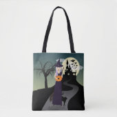 Cute Halloween Witch, Happy Pumpkin en Black Cat Tote Bag (Voorkant)