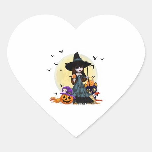 Cute Halloween Witch Hart Sticker (Voorkant)