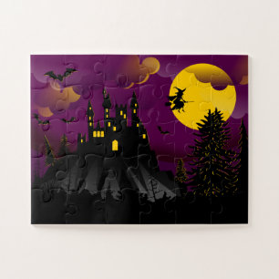 Cute Halloween Witch Haunted House Full Moon Legpuzzel